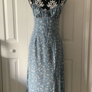 SHEIN Women's M Blue Floral Knot Front Split Thigh Cami‎ Midi Dress